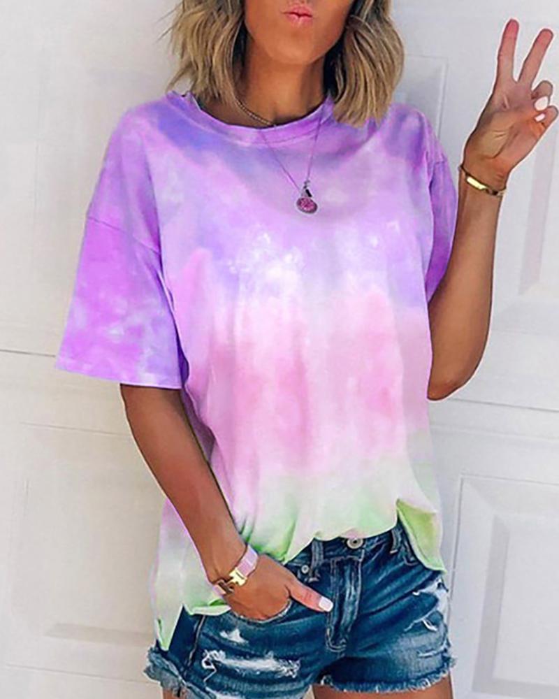 Kaufen Tie Dye Print Short Sleeve T-shirt. Bild