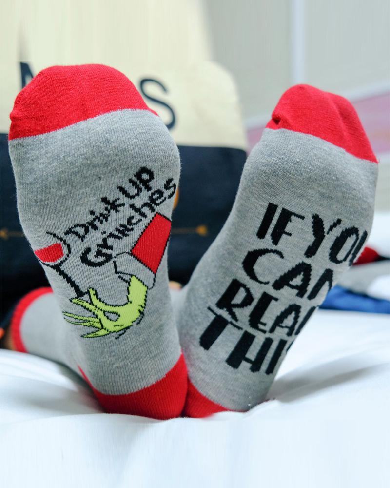

1Pair Christmas Grinch Letter Print Socks, Gray