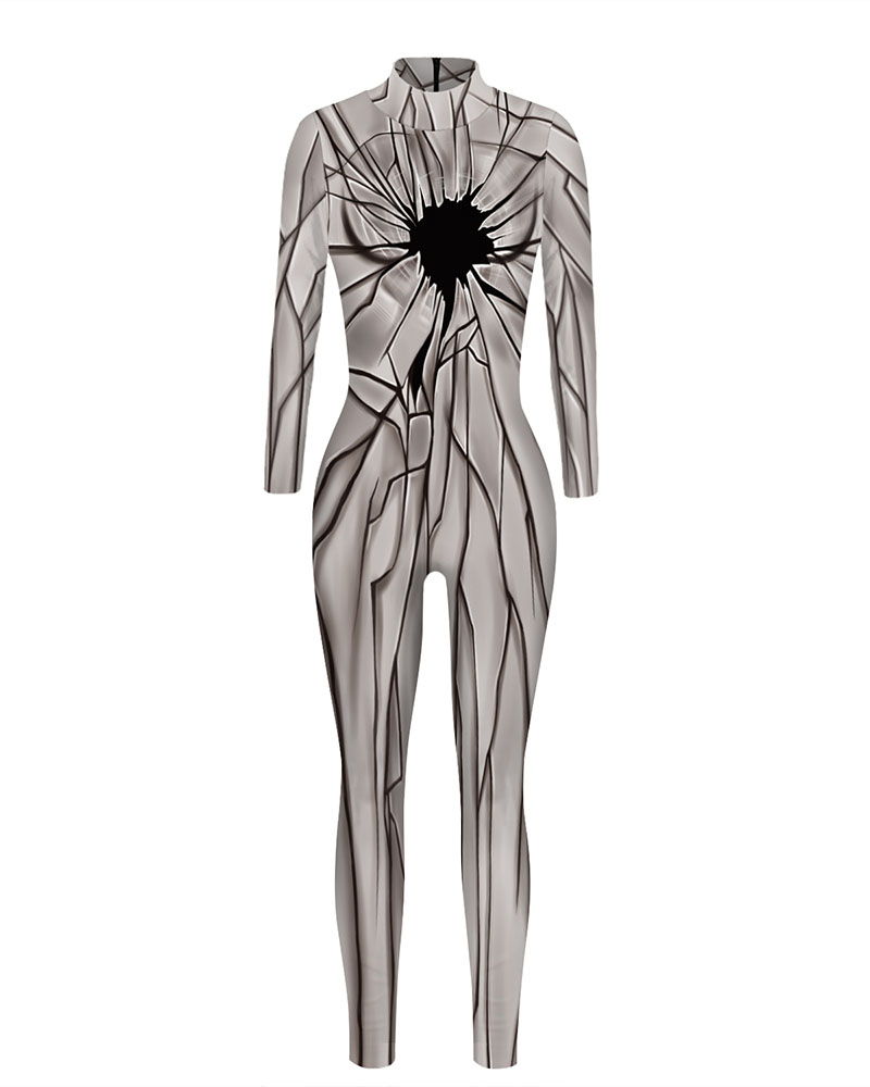 

Long Sleeve Skeleton Pattern Print Skinny Halloween Costume Jumpsuit, Style3