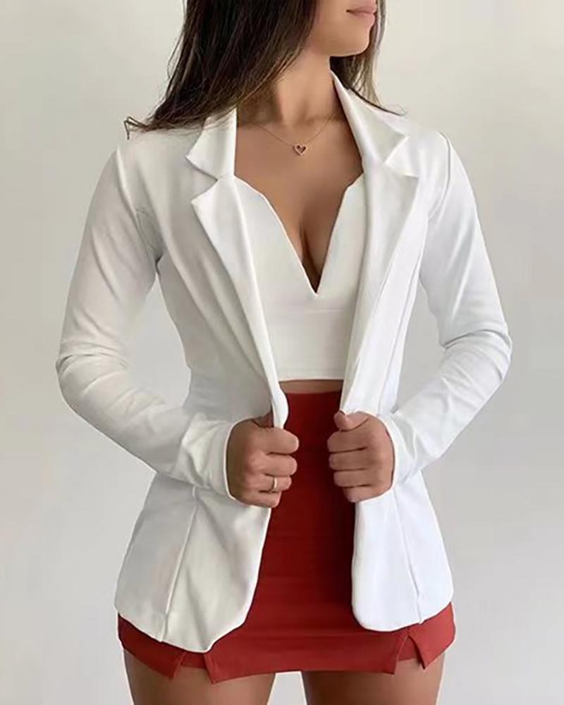 

Plain Long Sleeve Blazer Coat, White