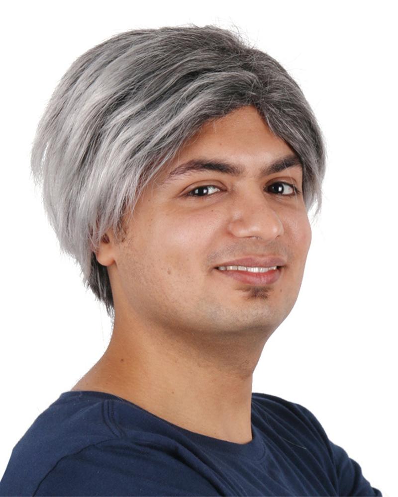 

Synthetic Wig kinky Straight With Bangs Wig Short Silver grey Synthetic Hair