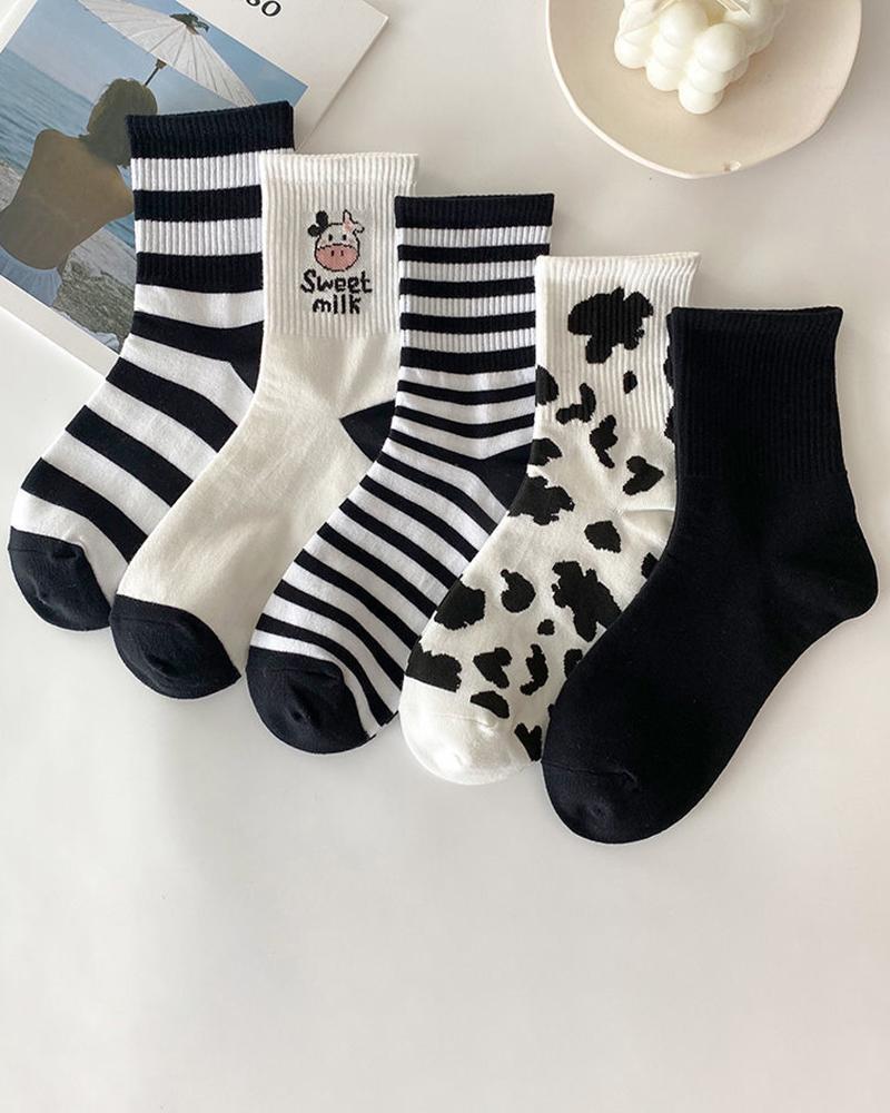 

5pcs Black And White Long Socks Set, Style1