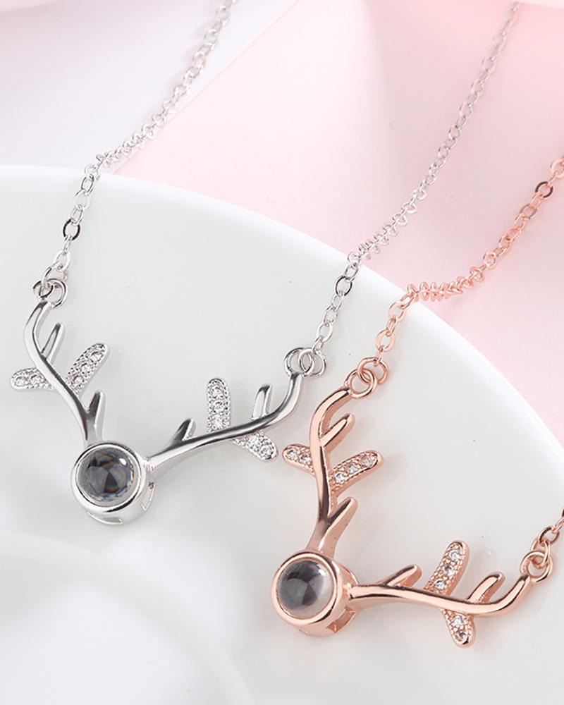 

Deer Shaped Pendant Rhinestone Chain Necklace, Silver