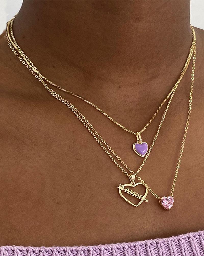

1pcs Multi-Layered Amor Heart Decor Hollow Out Necklace, Gold