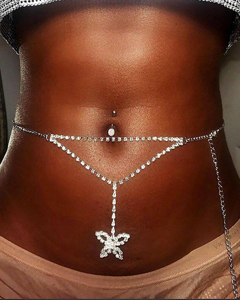 

Studded Butterfly Decor Waist Chain, Silver