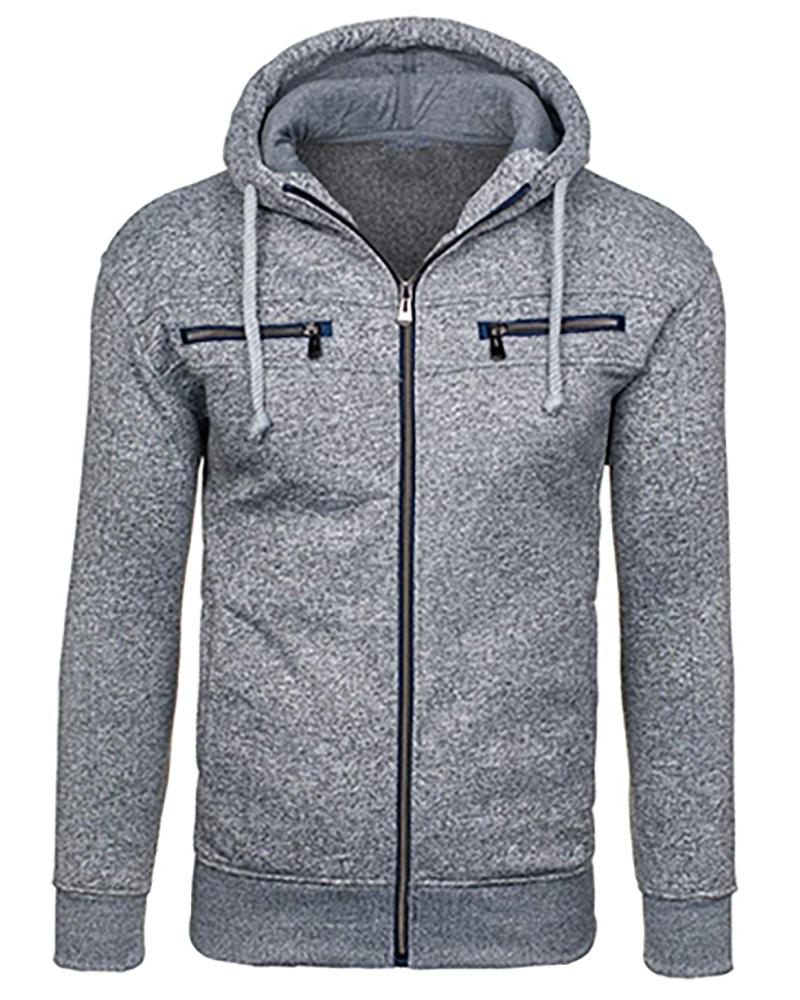 

Men Zipper Design Casual Hoodie, Gray