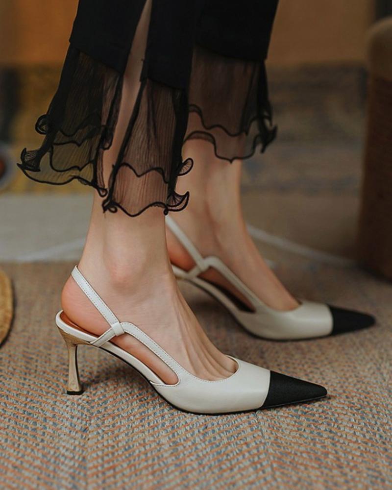 

Colorblock Pointed Toe Slingback Stiletto Heels, White