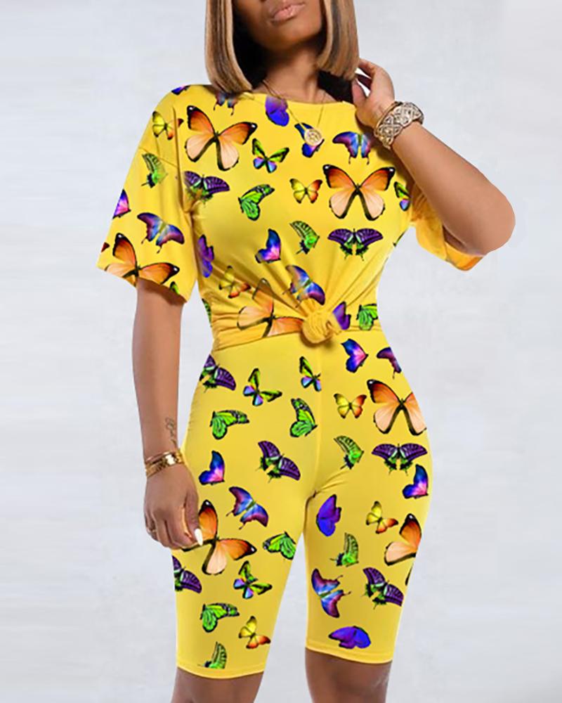 

Short Sleeve Butterfly Printed Top & Short Sets, Yellow