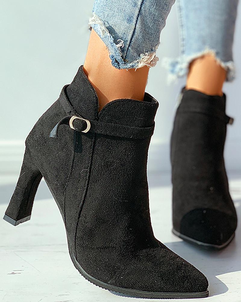 

Plain / Colorblock Pointed Toe Heeled Boots, Black