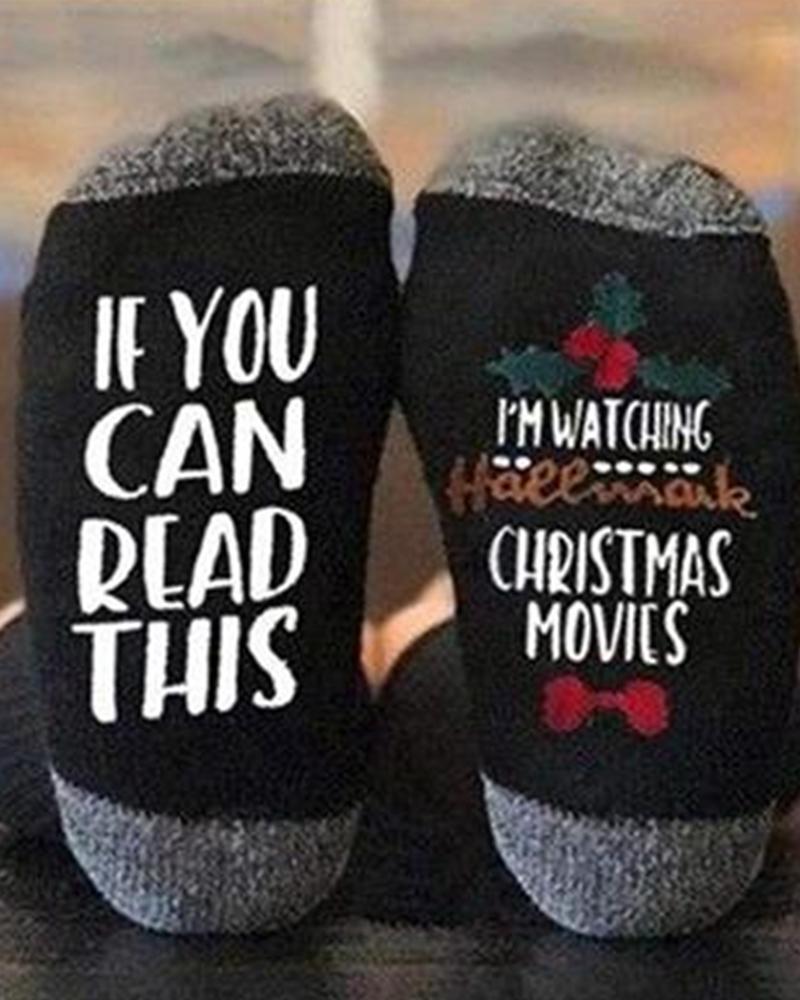 

Christmas Printing Color Block Socks, Black