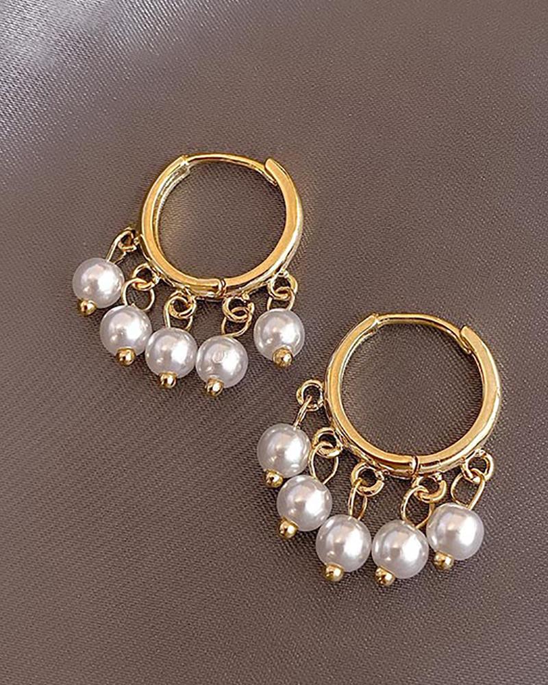 

1Pair Faux Pearl Round Shaped Hoop Earrings, Style1