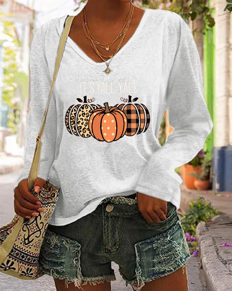 

Halloween Pumpkin Print Long Sleeve Top, White