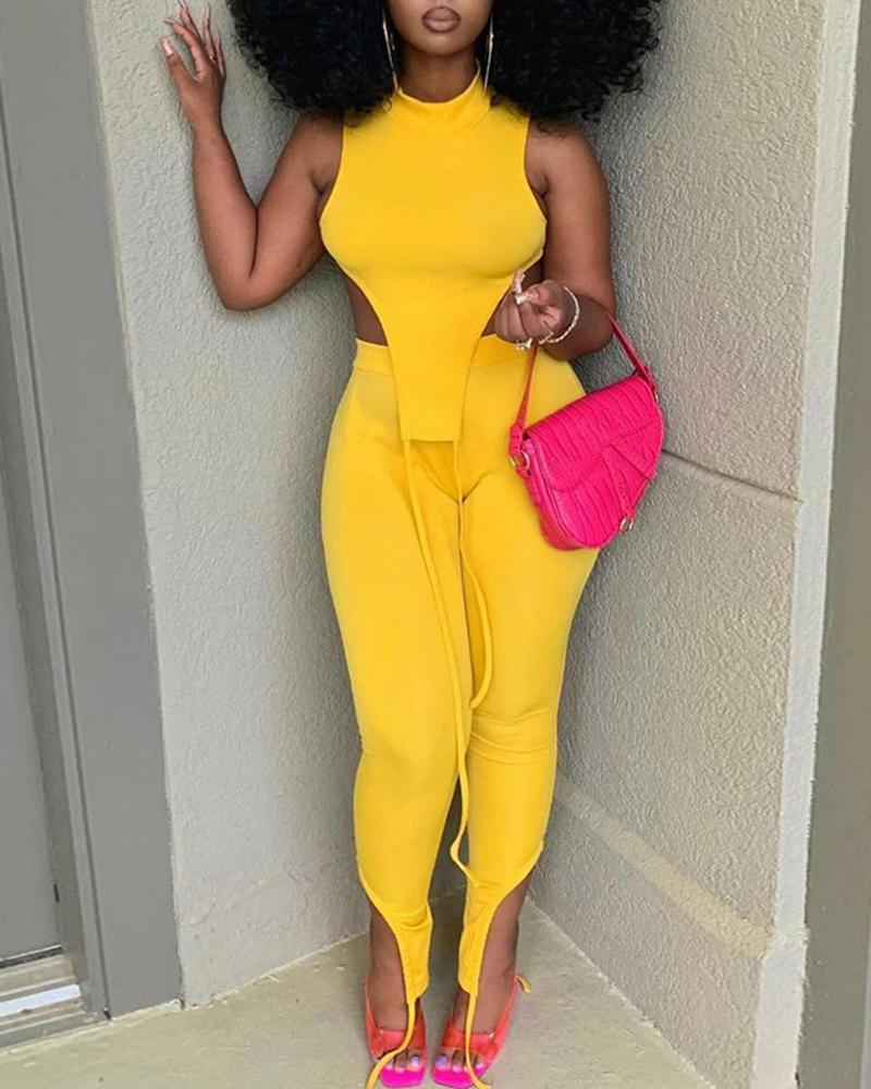 

Asymmetrical Tank Top & Pants Set, Yellow