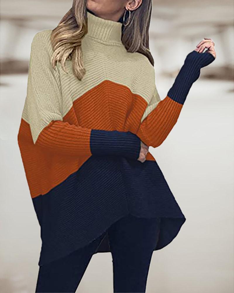 

Chevron Pattern Colorblock Batwing Sleeve Sweater, Orange