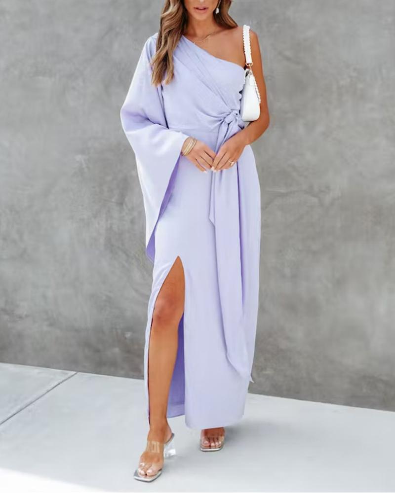 

One Shoulder Tied Detail Split Thigh Maxi Dress, Purple