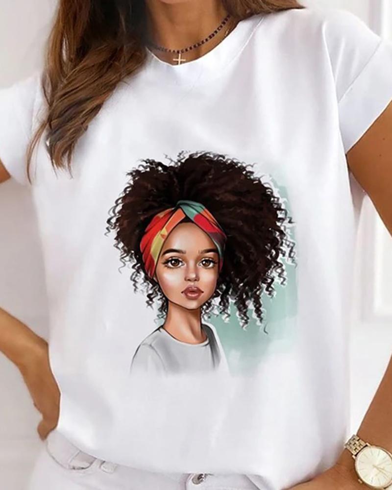 

Cartoon Figure Print Short Sleeve T-shirt, Style1