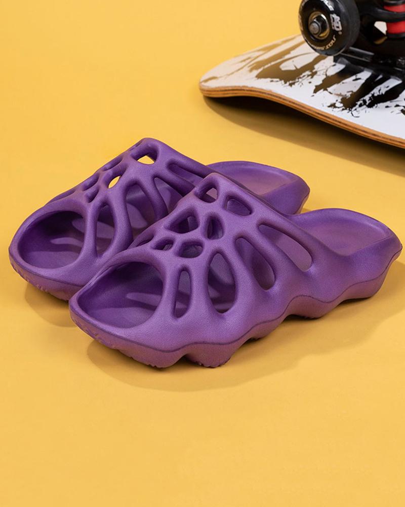 

Hollow Out Peep Toe Soft Slippers, Purple