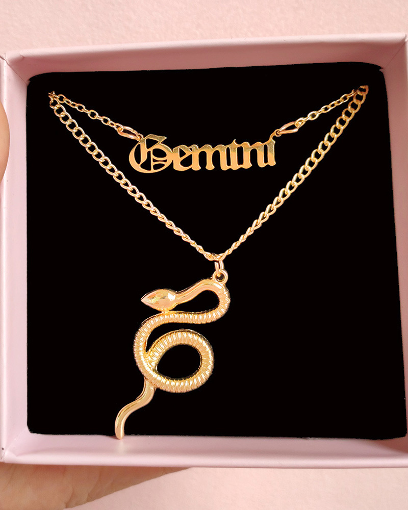 

2pcs Letter & Snake Pendant Chain Layered Necklace, Gold