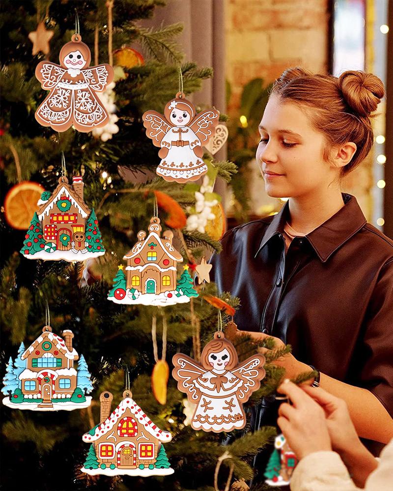 

11pcs Christmas Ornaments Gingerbread House Angel Hanging Decorations Set, Style1