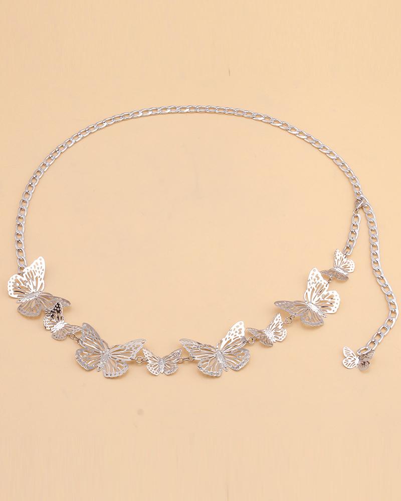 

1pc Butterfly Pattern Waist Chain Fashionable Body Belt, Silver