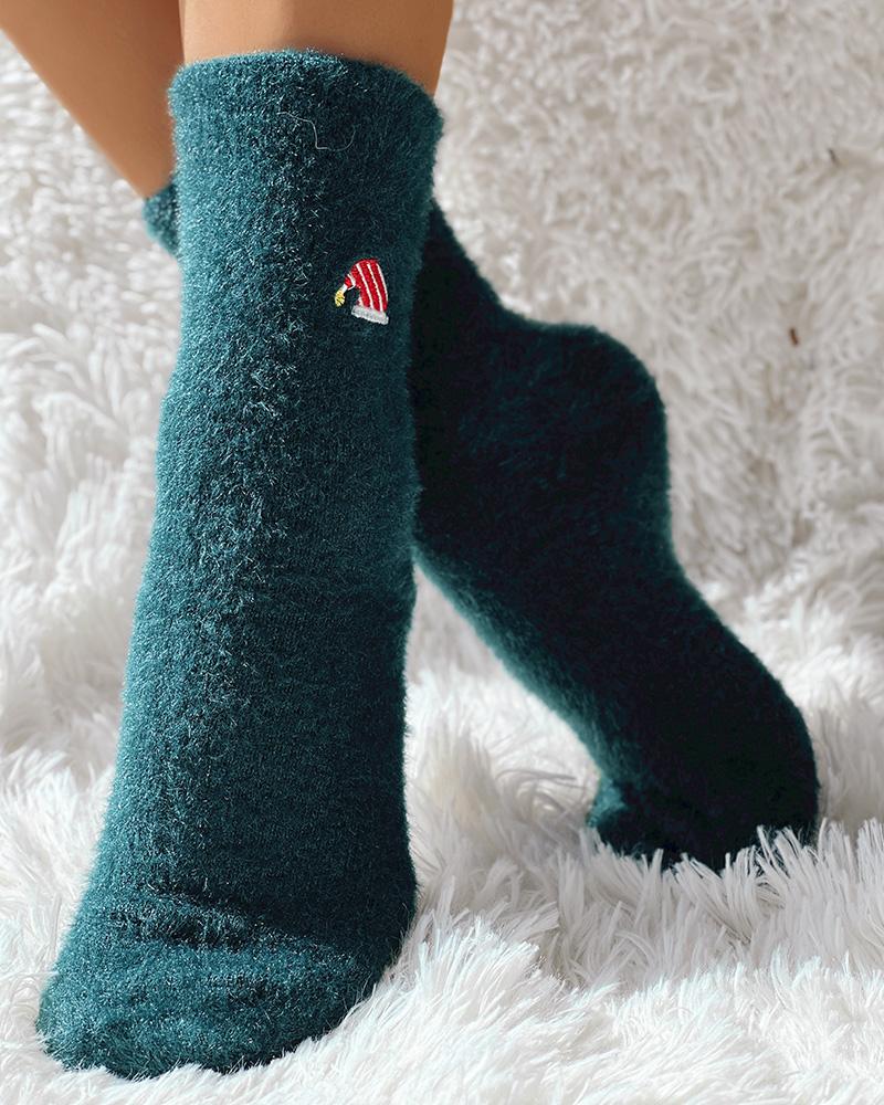 

Lot de 4 paires de chaussettes pelucheuses brodées de Noël - Chaussettes thermiques épaisses, Style1