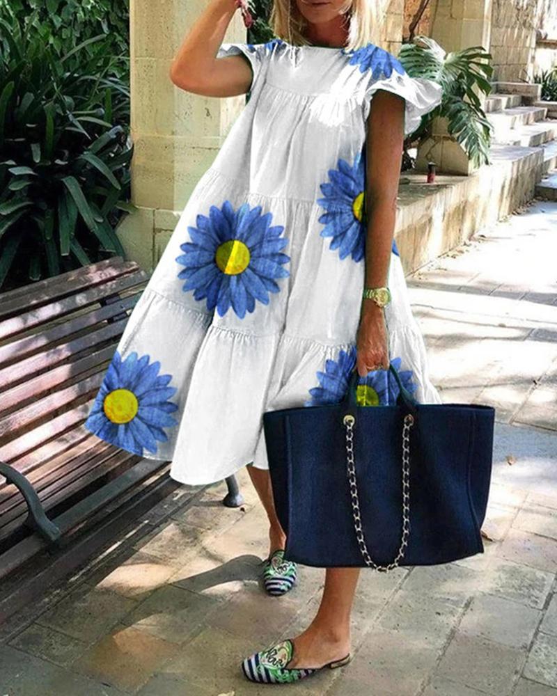 

Floral / Daisy / Animal Print Short Sleeve Casual Dress, Style6