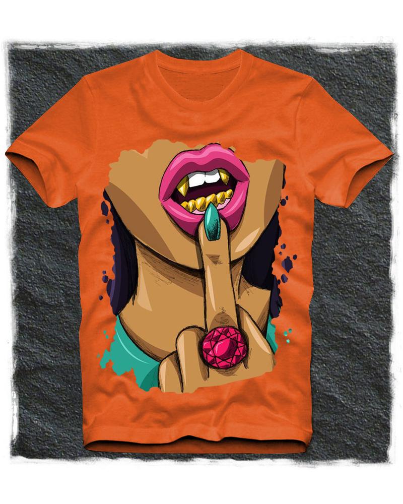 

Girl Print Short Sleeve Short Sleeve Loose T-shirts, Orange