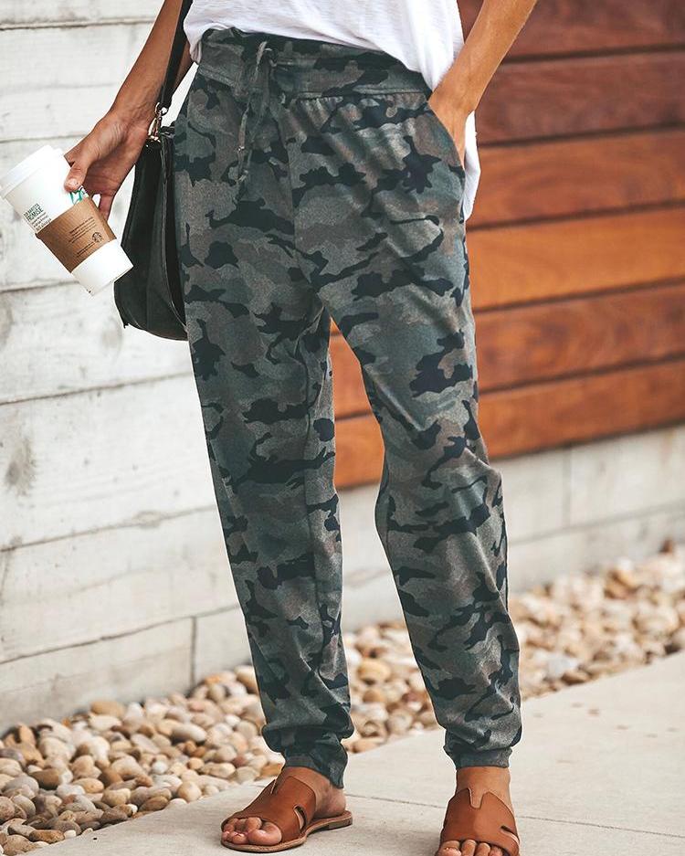 

Camo Print Drawstring Pocket Design Sweatpants, Army green