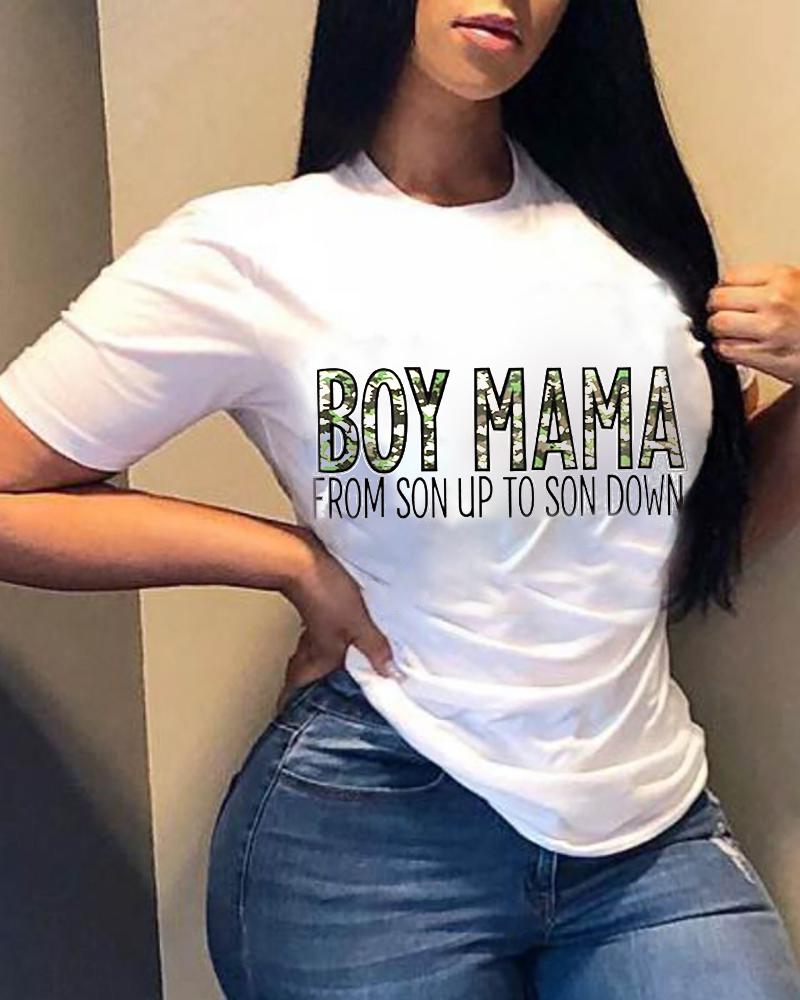 

Short Sleeve Slogan Letter Print Casual Top, White
