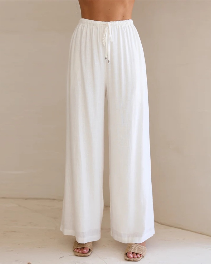 

Wide Leg Pocket Design Pants, White