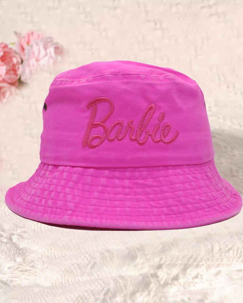 

1pc Barbie Letter Embroidery Sun Bucket Hat, Hot pink