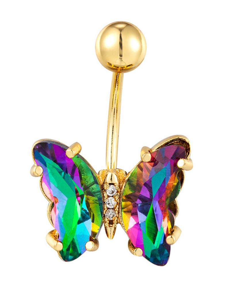 

1pc Crystal Stone Butterfly Shaped Belly Ring, Style3