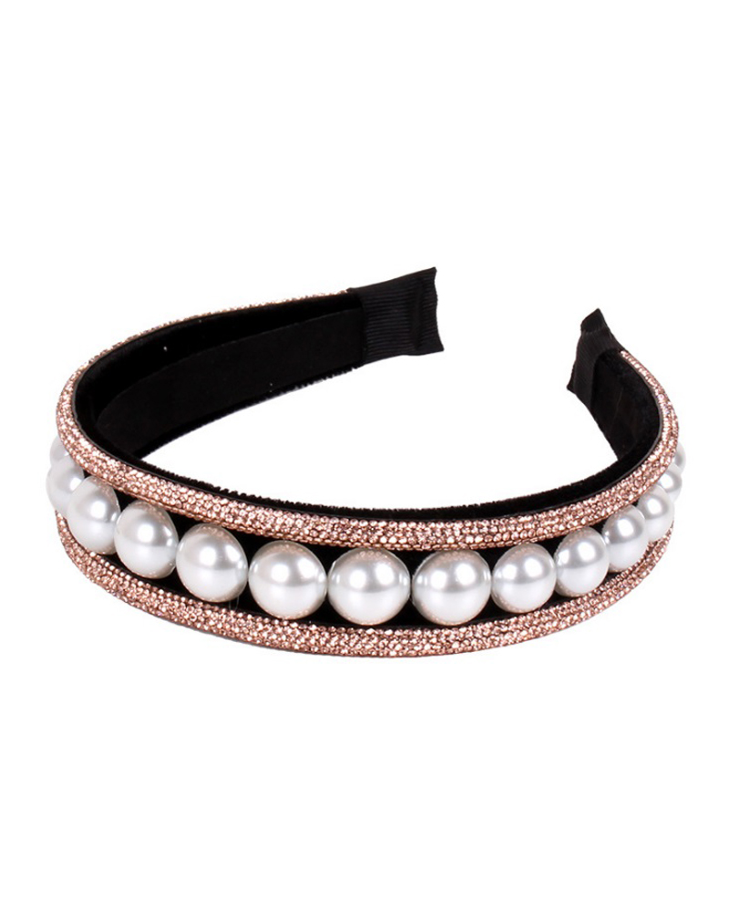 

1pc Rhinestone Pearls Decor Vintage Headband, Champagne