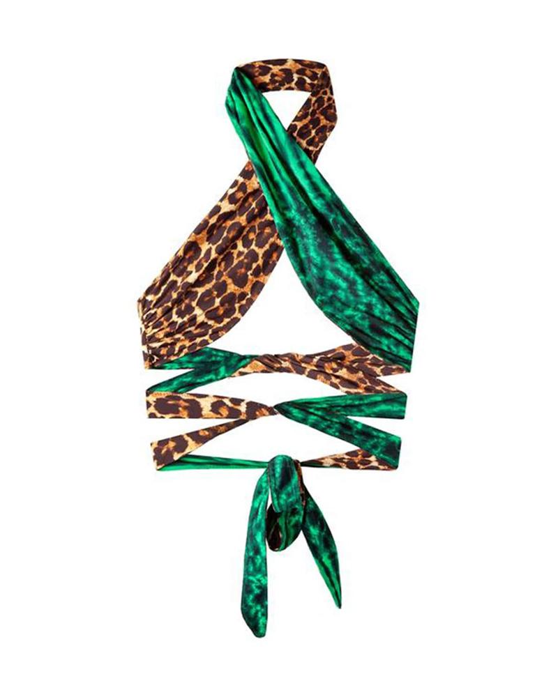 

Leopard Print Tied Detail Halter Bikini Set, Style1