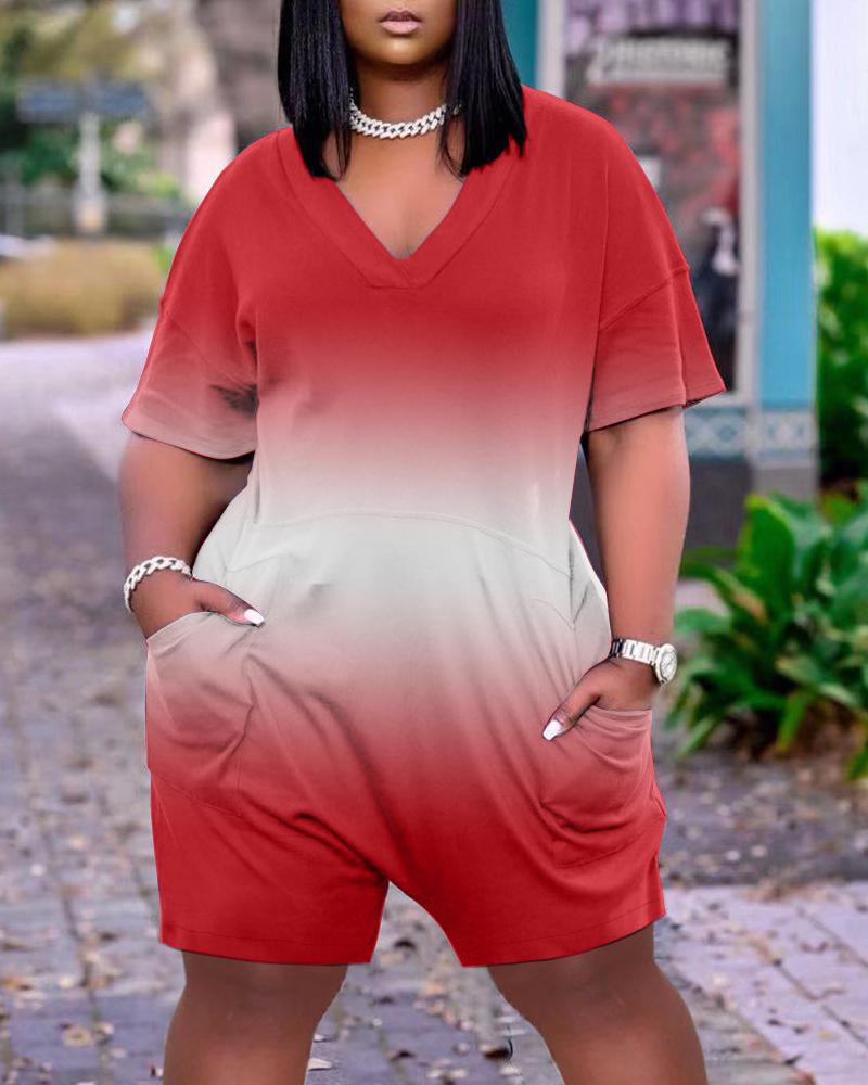 

Colorblock Short Sleeve Pocket Design Romper, Red