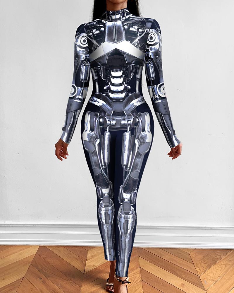 

Graphic Print Long Sleeve Skinny Halloween Costume Jumpsuit, Style1