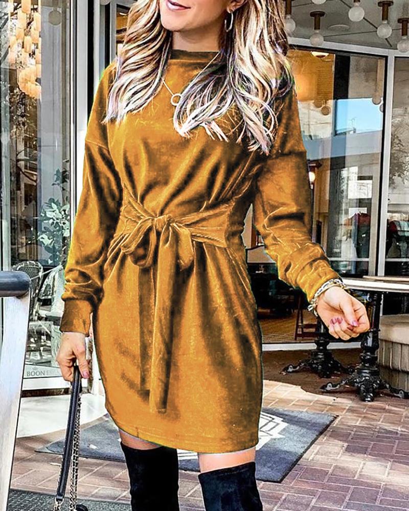 

Plain Long Sleeve Sweatshirt Dress, Yellow