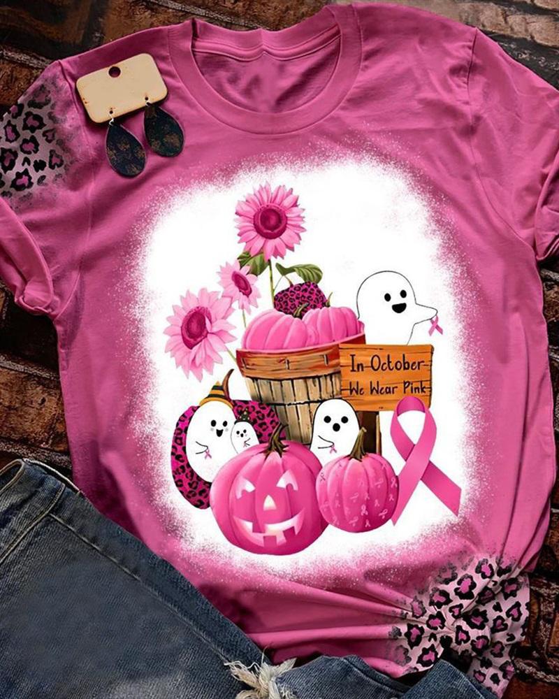 

Halloween Graphic Pumpkin Print Casual T-shirt, Pink