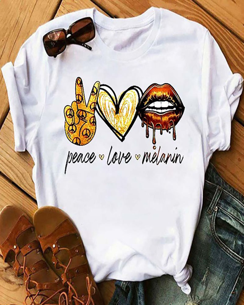 

Heart Letter Slogan Print Short Sleeve Casual T-shirt, Style5