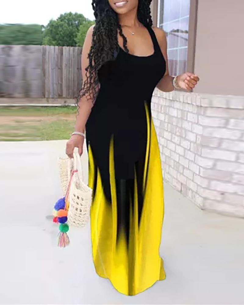 

Thick Strap Ombre Colorblock Maxi Dress, Yellow