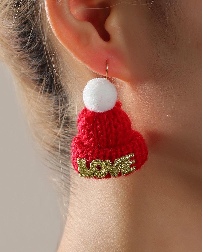 

1Pair Christmas Hat Letter Drop Earrings, Red
