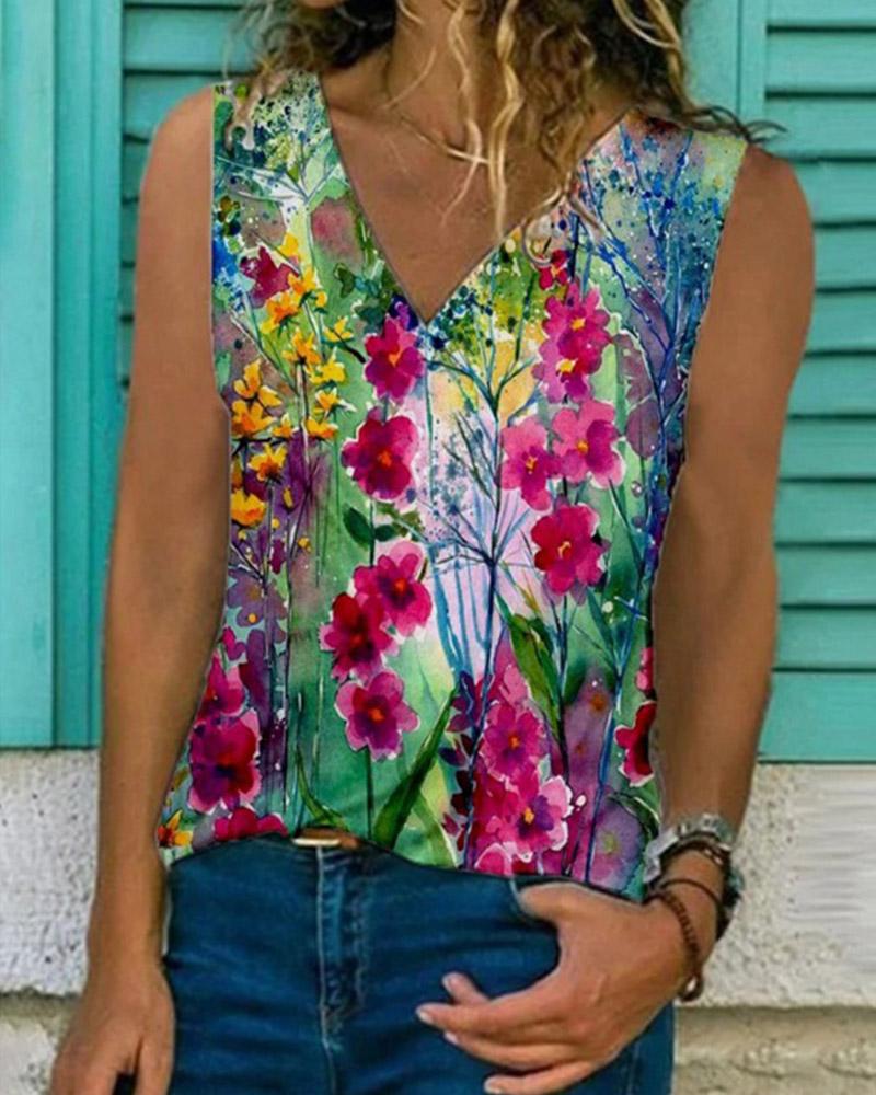 

Floral Print Sleeveless Loose Tanks, Style2