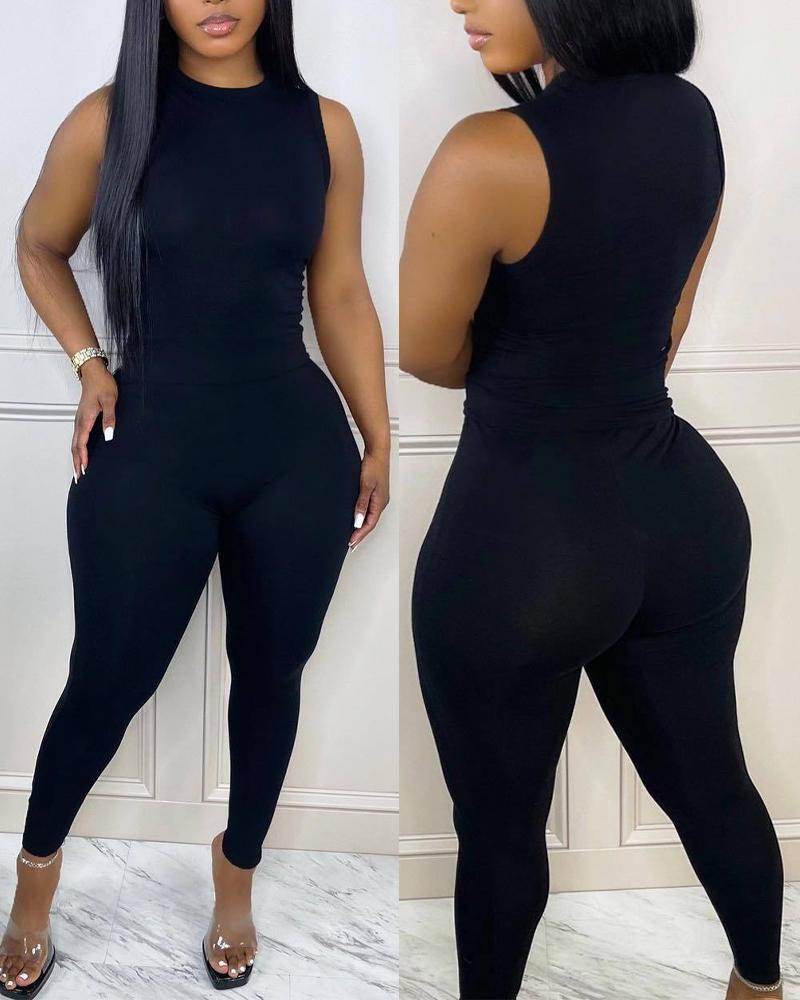 

Basic Tank Top & Skinny Pants Set, Black