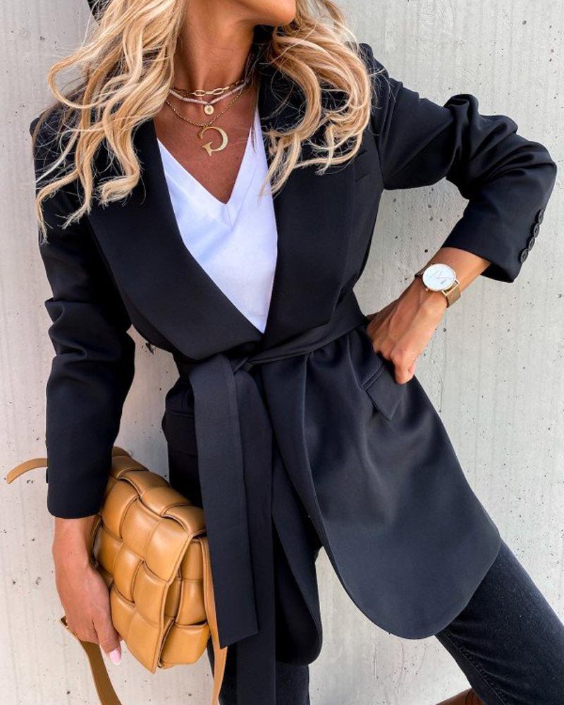

Long Sleeve Flap Detail Belted Blazer, Black