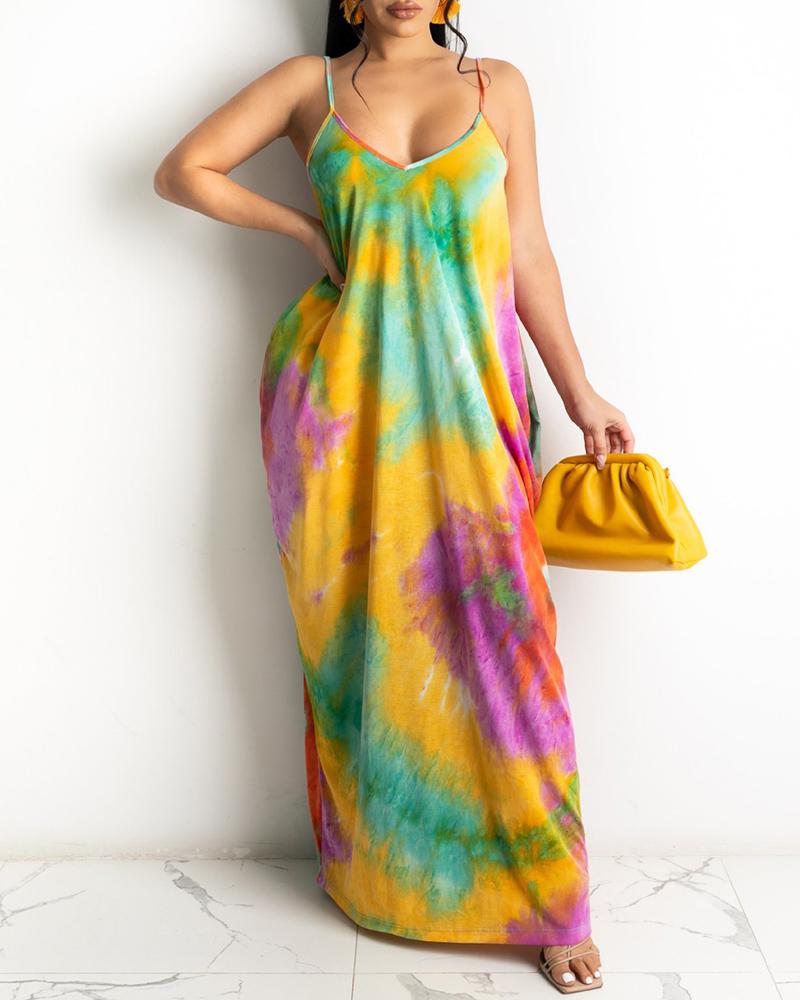 

Spaghetti Strap U Neck Maxi Dress, Green