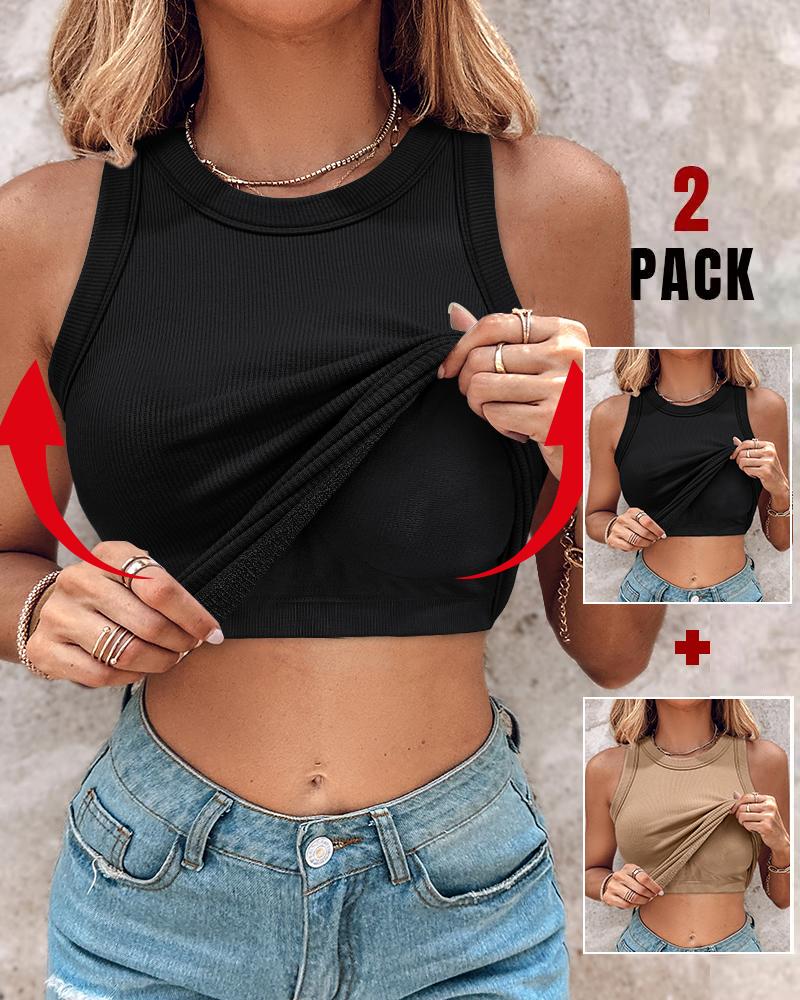 

Débardeur ras du cou 2 pièces avec soutien-gorge intégré ChicMe, doublé en tissu éponge, sans manches, coupe ajustée, à superposer, Style1