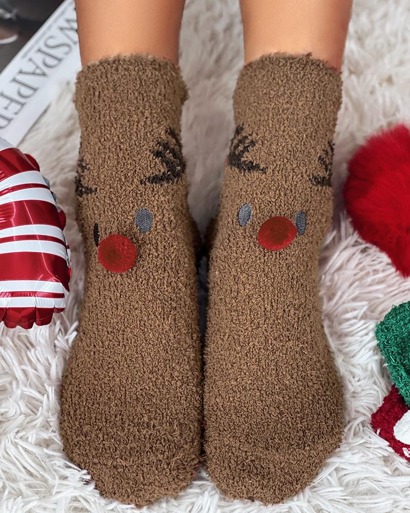 

1Pair Christmas Santa Colorblcok Fuzzy Thermal Socks, Style6