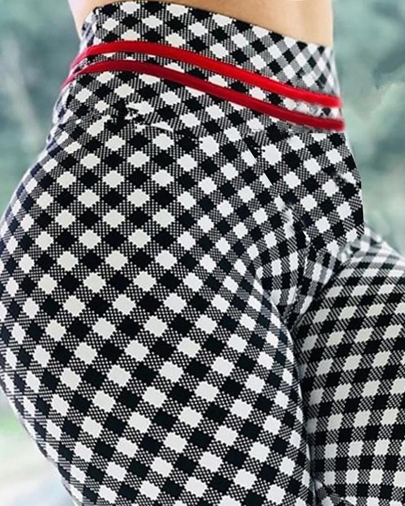 

Plaid Print Long Yoga Pants, Style2