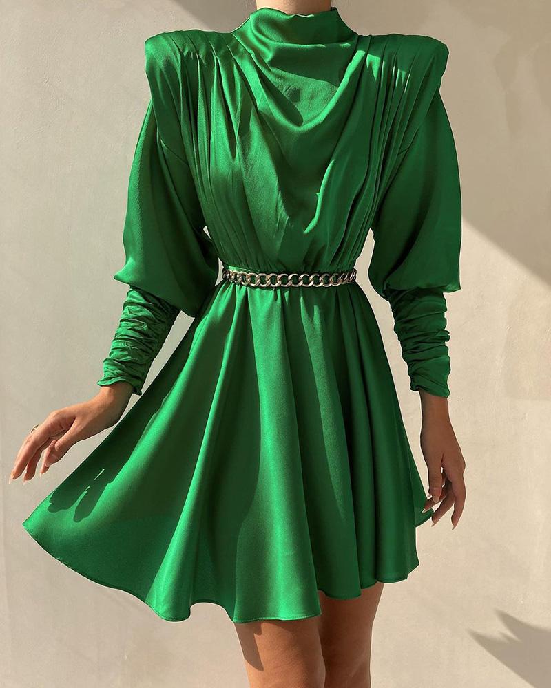 

Long Sleeve Ruched Mock Neck Casual Dress, Green