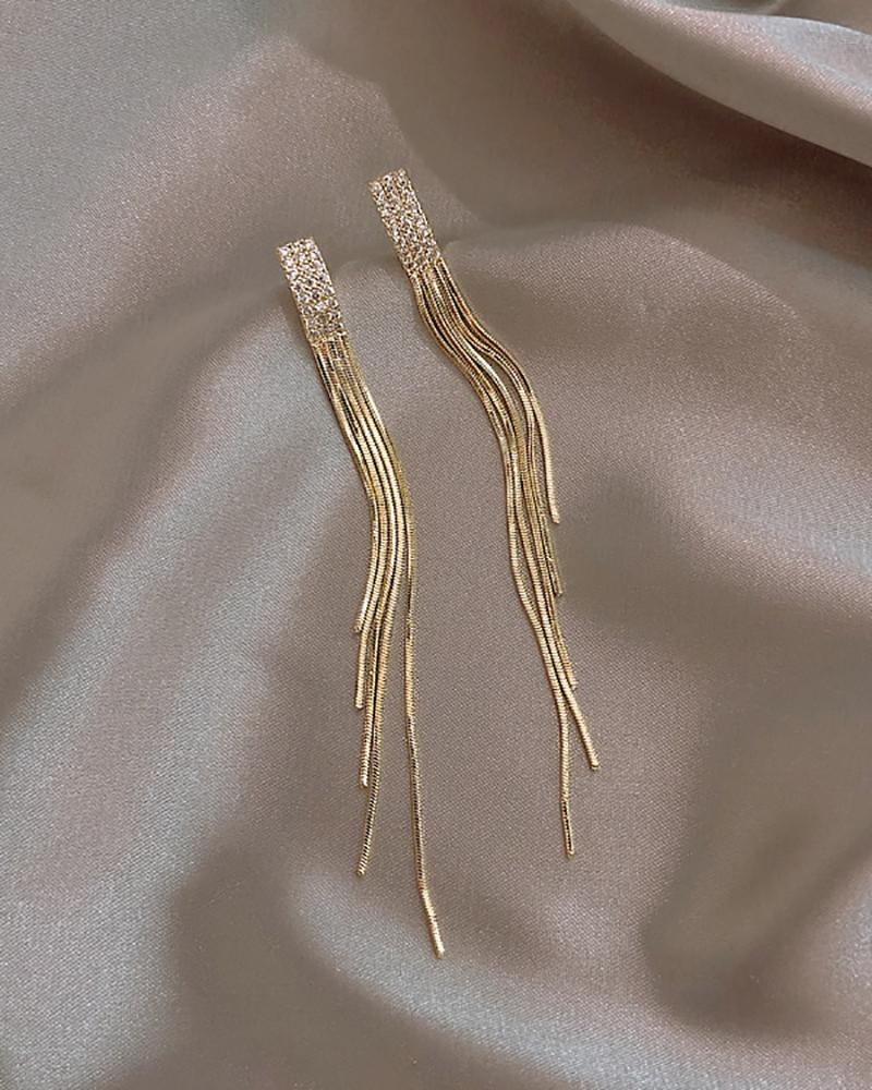 

1Pair Studded Decor Chain Tassel Drop Earrings, Gold